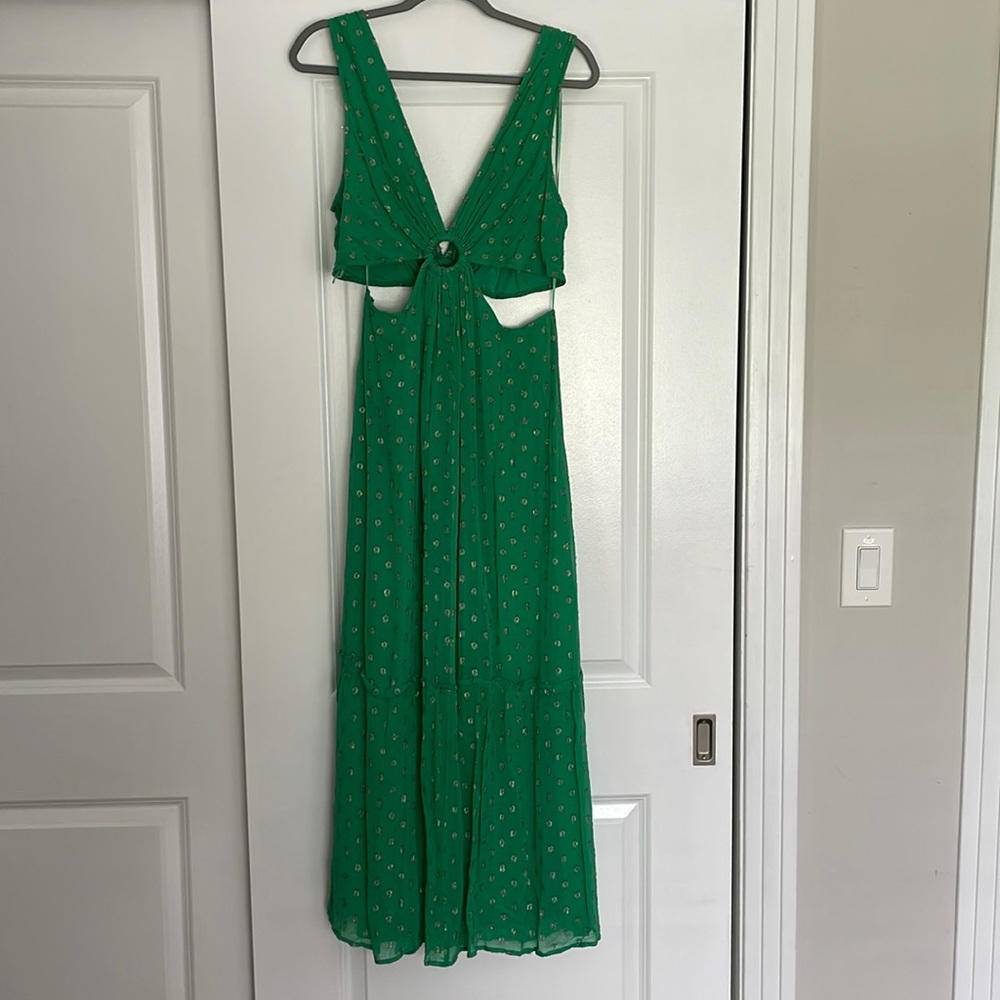 EN CRÉME - Green Cut Out Metallic Print Dress - Large